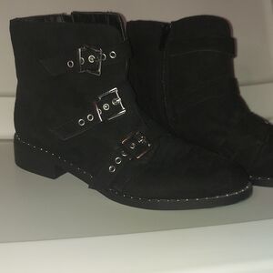 Torrid Chic Black Triple Buckle Moto Boots. Suede.Never Worn.